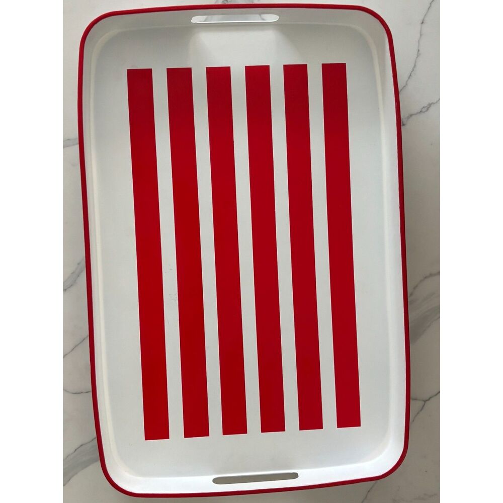 Red & White Striped Tray Serving Platter Summer Pool Party BBQ Picnic Entertain